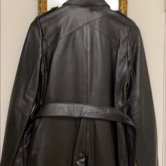 Kenneth Cole black leather zip up trench coat S - Picture 8 of 11